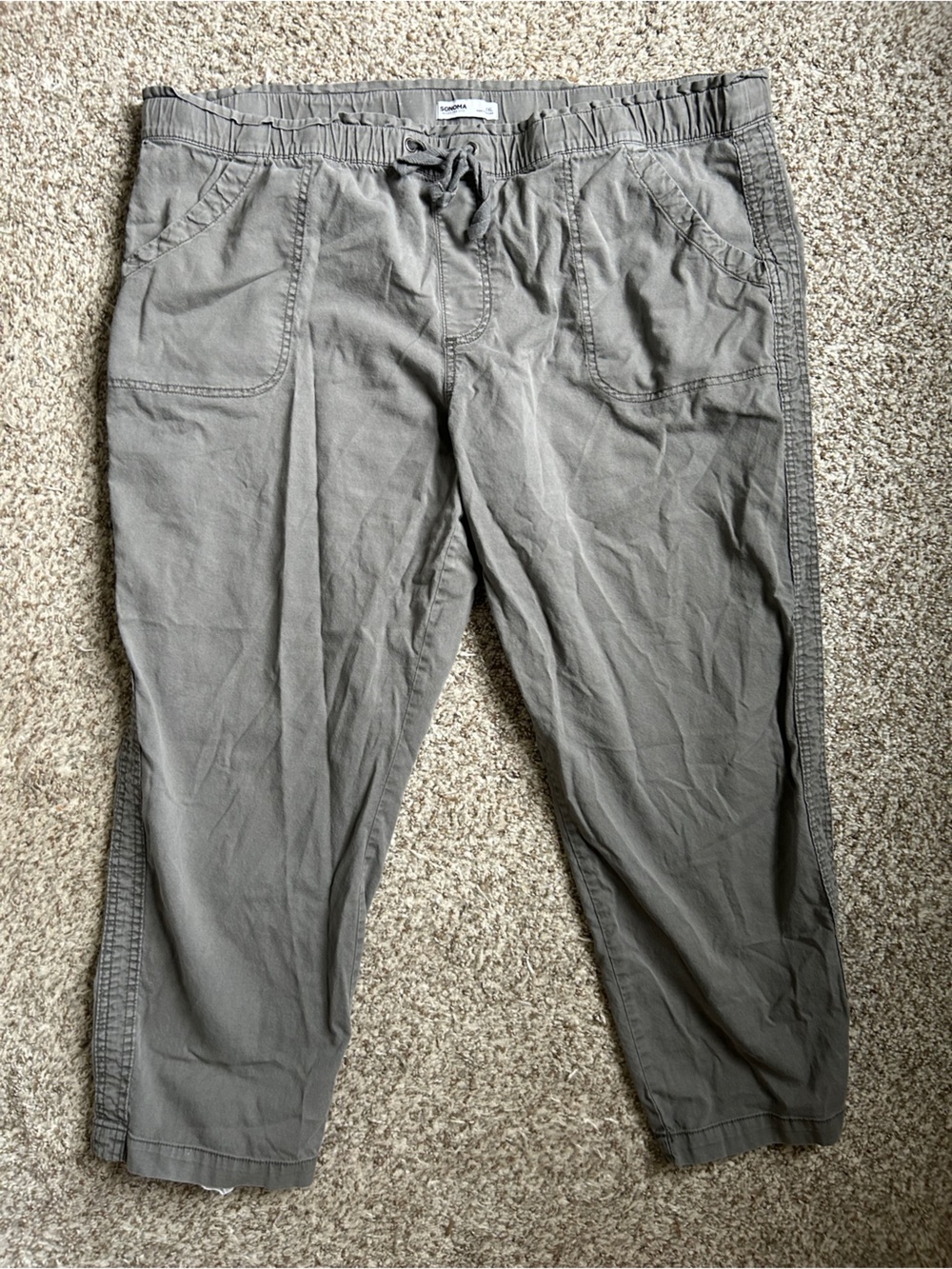 Sonoma Grey Drawstring Cropped Casual Pants Comfy Stretch Neutral XXL